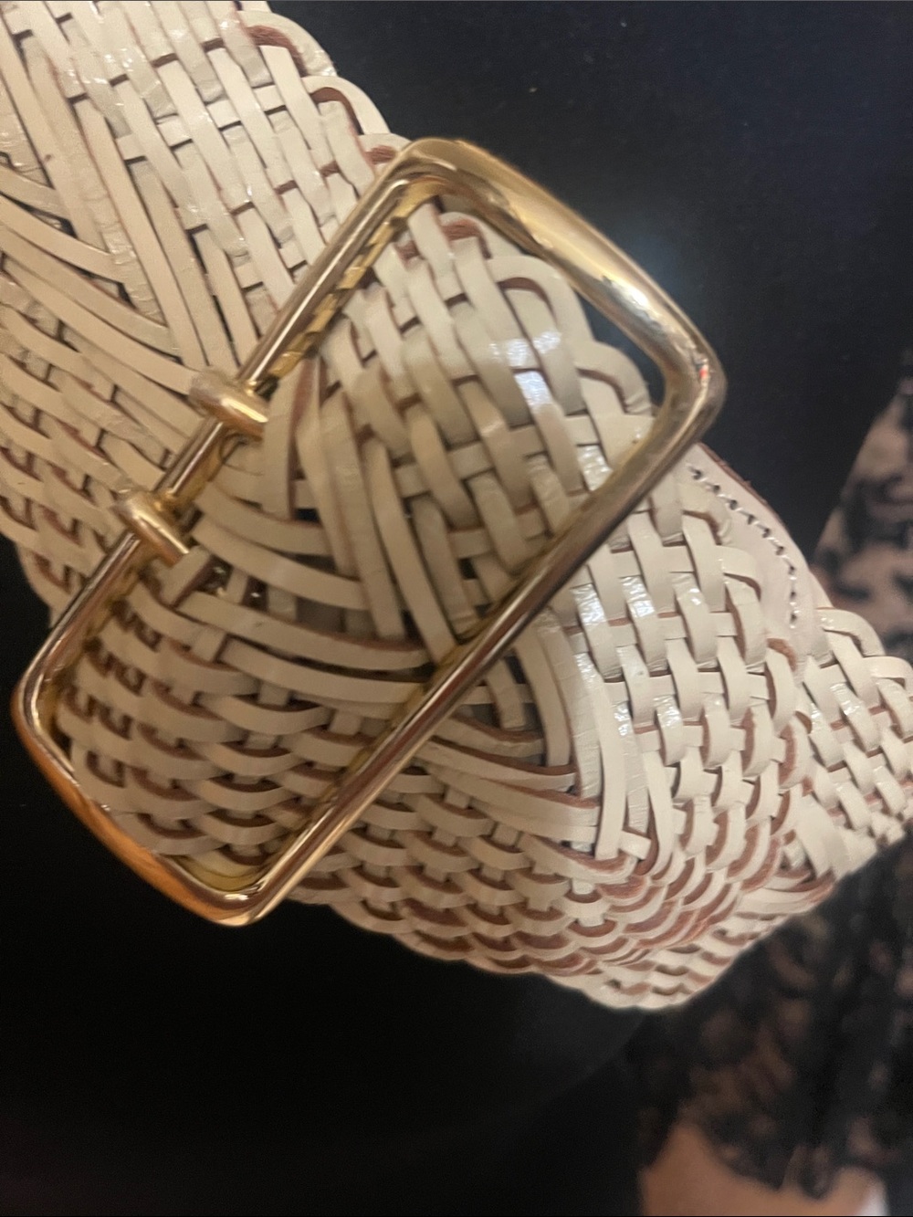 Braided Cream Waist Belt with Gold Buckle